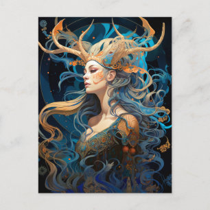 Carte postale Lady With Antlers Boho Imaginaire Ar