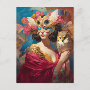 Carte Postale Lady With Owl Imaginaire Art