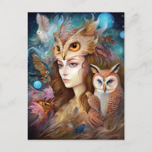 Carte Postale Lady With Owl Surreal Imaginaire Art