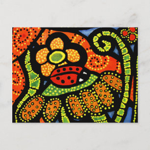 Carte Postale Ladybug coloré Whimsical Folk Art mignon