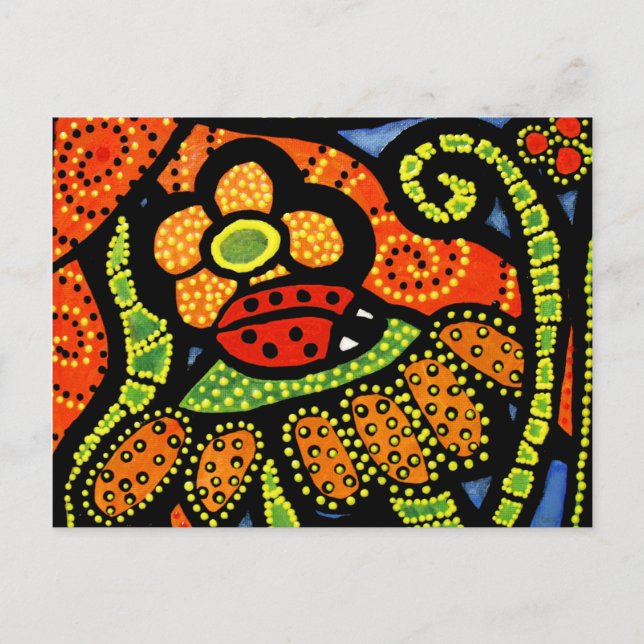 Carte Postale Ladybug coloré Whimsical Folk Art mignon (Devant)