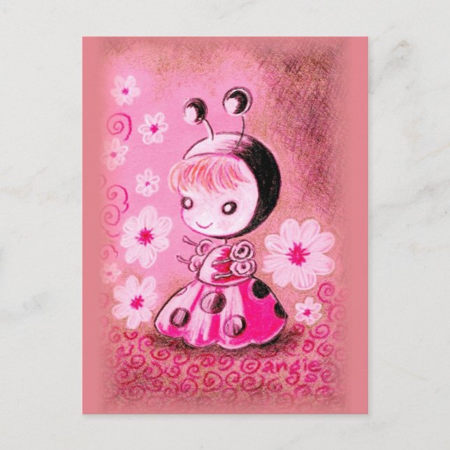 Carte Postale Ladybug dans une robe (Devant)
