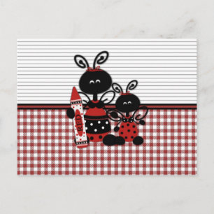 Carte Postale Ladybugs avec En vichy Crayon