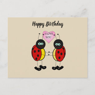 Carte Postale Ladybugs ensemble tenant la main dans l'amour