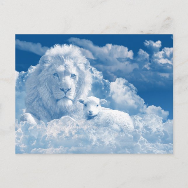 Carte Postale L'agneau Lion Spirituel Chrétien Nuages Religieux (Devant)