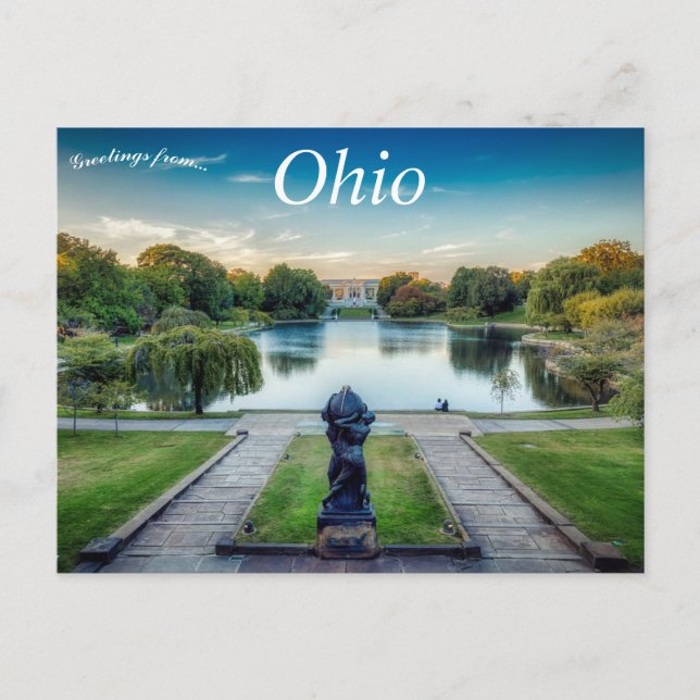 Carte Postale Lagon avec statue Cleveland Musée d'Art de l'Ohio (Devant)