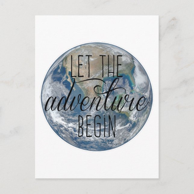 Carte Postale Laissez l'aventure commencer Mug, Citation (Devant)