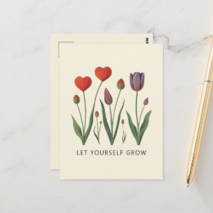 Carte Postale Laissez-vous grandir Fleurs de cœur Tulipes Art