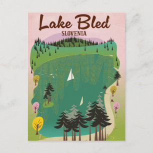 Carte Postale Lake Bled affiche de voyage de style vintage Slové