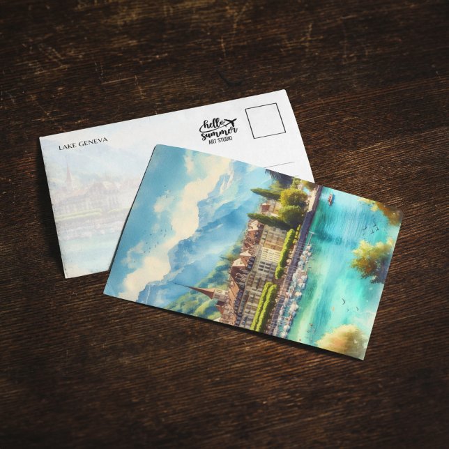 Carte postale Lake Geneva Watercolor (Créateur téléchargé)