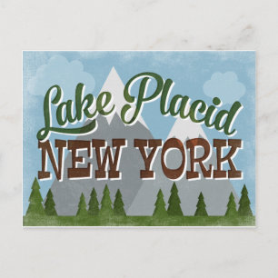 Carte Postale Lake Placid New York Fun Retro Snowy Mounts