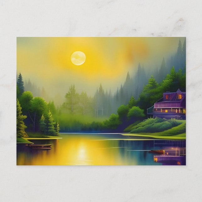 Carte Postale Lakehouse Sunrise Réflexions Art numérique (Devant)