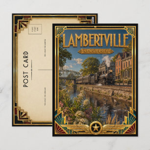Carte Postale Lambertville New Jersey Art Déco Vintage Or Doré