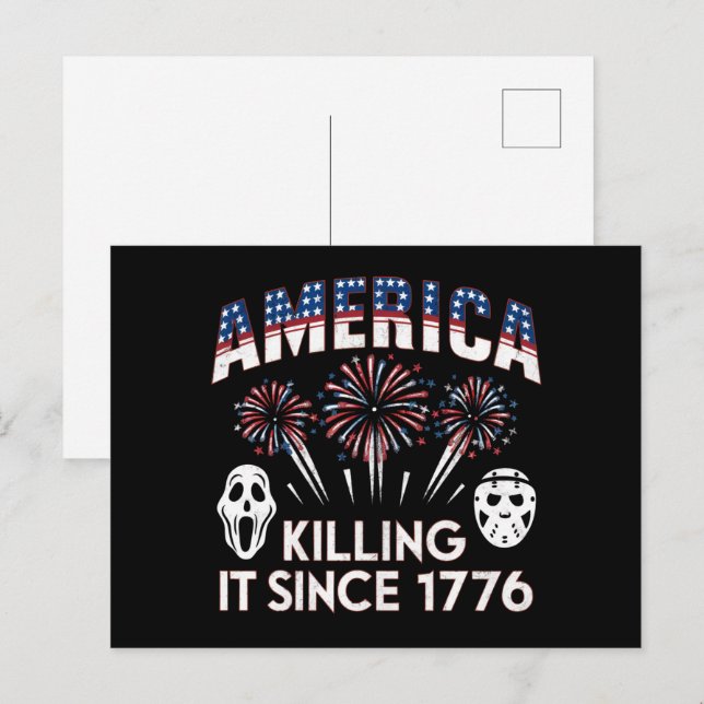 Carte Postale L'Amérique l'a tué depuis 1776 Patriotic Horror US (Devant / Derrière)