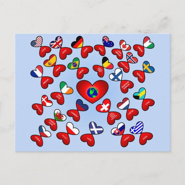 Carte Postale L'amour dans différentes langues du monde Drapeau  (Devant)