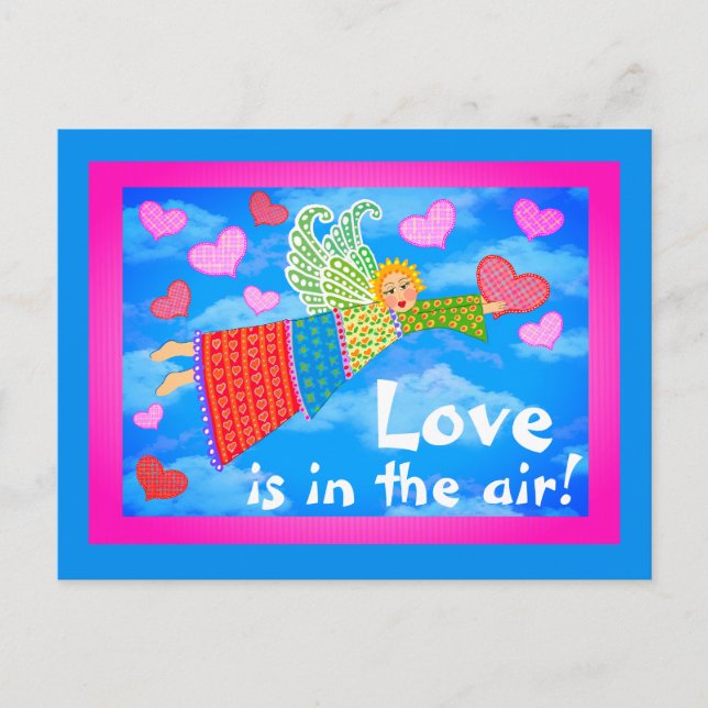 Carte Postale L'amour dans l'ange de l'air avec les coeurs (Devant)