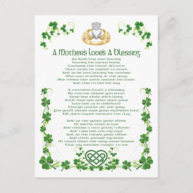 Carte Postale L'amour des mères irlandaises est une bénédiction (Devant)