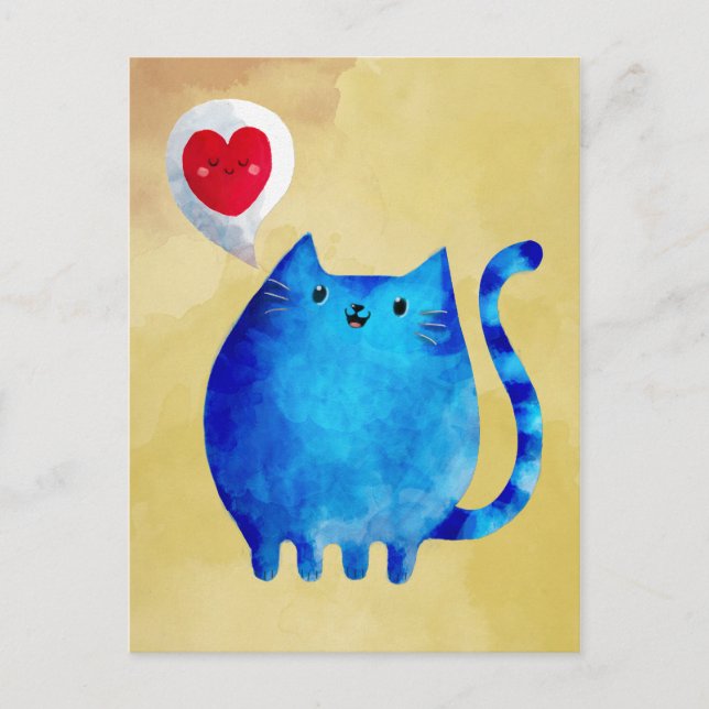 Carte Postale L'amour du chat Kitty bleu (Devant)