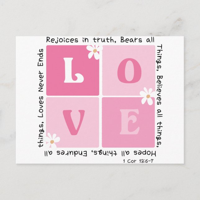 Carte Postale L'Amour Est... 1 Cor 13:6-7 (Devant)
