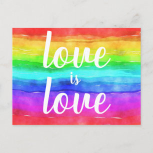 Carte Postale L'amour est l'amour Aquarelle arc-en-ciel gay pri