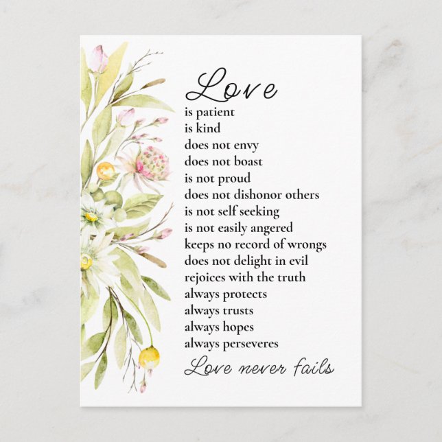 Carte Postale L'amour est Patient Bible Mariage Félicitations (Devant)