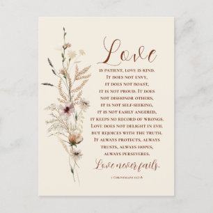Carte Postale L'amour est Patient Bible Mariage Félicitations