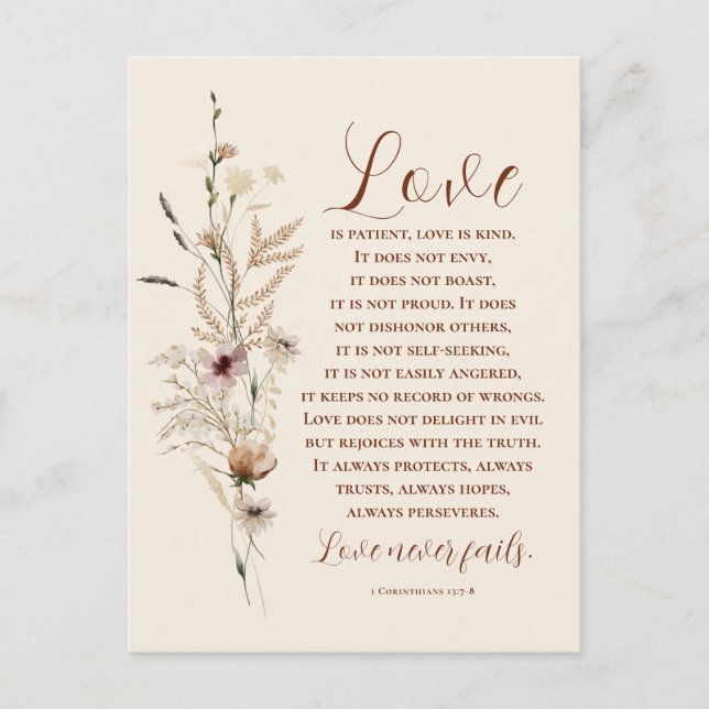 Carte Postale L'amour est Patient Bible Mariage Félicitations (Devant)