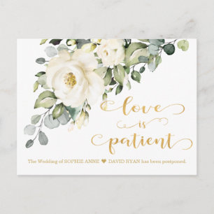 Carte Postale L'Amour Est Patient Blanc Floral Mariage Reporté
