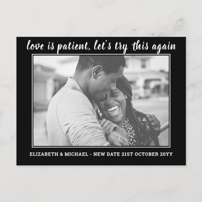 Carte Postale L'amour est patient Changement Date BUDGET Mariage (Devant)
