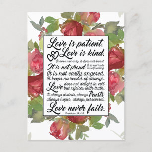 Carte Postale L'amour est Patient Félicitations de Mariage Bible