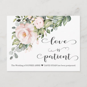 Carte Postale L'Amour Est Patient Rose Fleurs Mariage Reporté