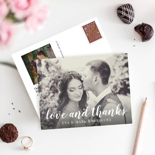 Carte Postale L'amour et merci White Script Sepia Photo Merci