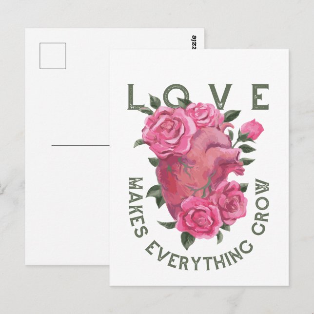 Carte Postale L'amour fait tout grandir - Art Floral Romantique (Devant / Derrière)