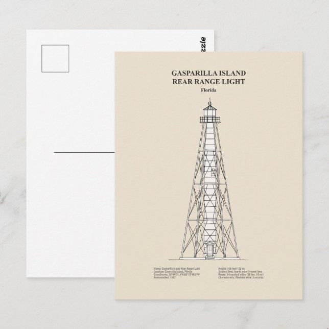 Carte Postale Lampe arrière de l'île de Gasparilla - Floride - S (Devant / Derrière)