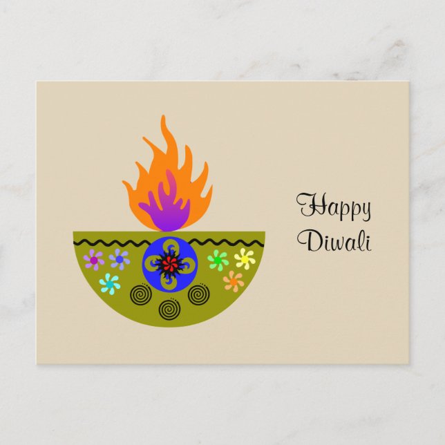 Carte Postale Lampe Diwali colorée Diya (Devant)