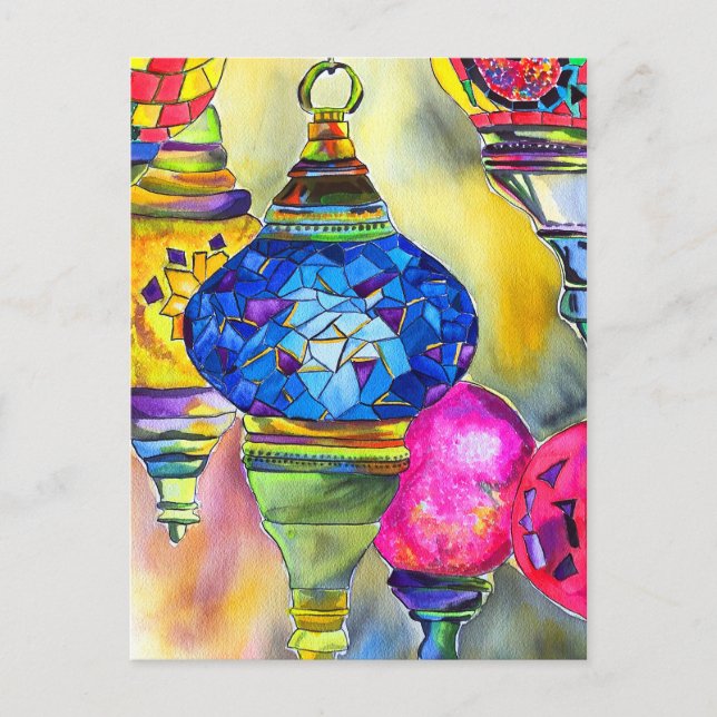 Carte Postale Lampes turques mosaïque aquarelle art (Devant)