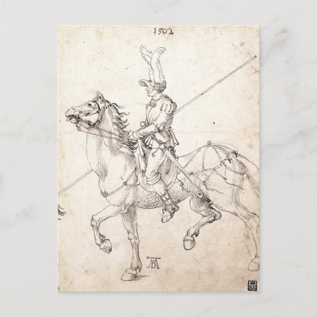 Carte Postale Lancer à cheval par Albrecht Durer (Devant)