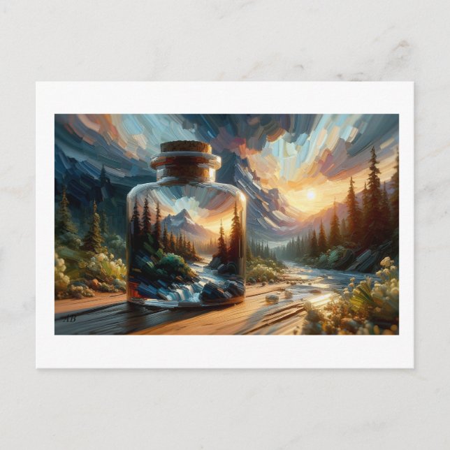 Carte Postale Landscape Reflected in Glass Jar,  (Devant)