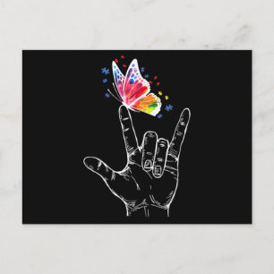 Carte Postale Langage des signes de la main Je t'aime Papillon A