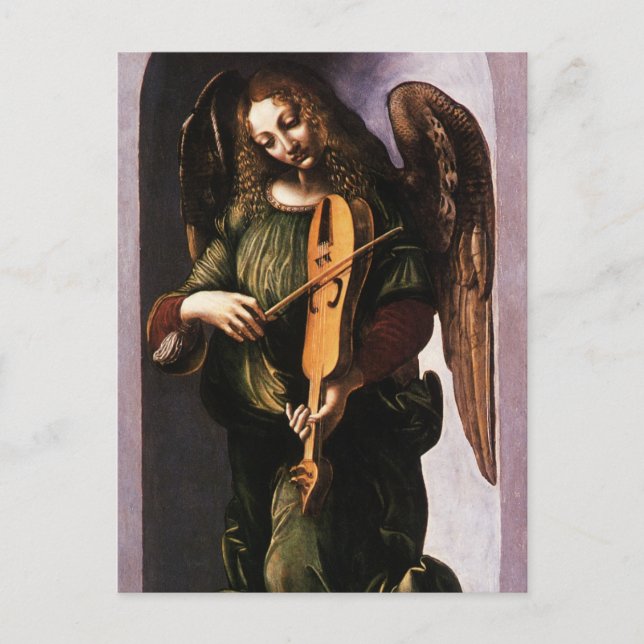 Carte Postale L'ange de Léonard de Vinci en vert avec une Vielle (Devant)