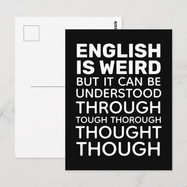 Carte Postale L'anglais est bizarre et drôle Grammar Noir (Devant / Derrière)