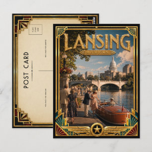 Carte Postale Lansing Michigan Art Déco Vintage Âge d'Or