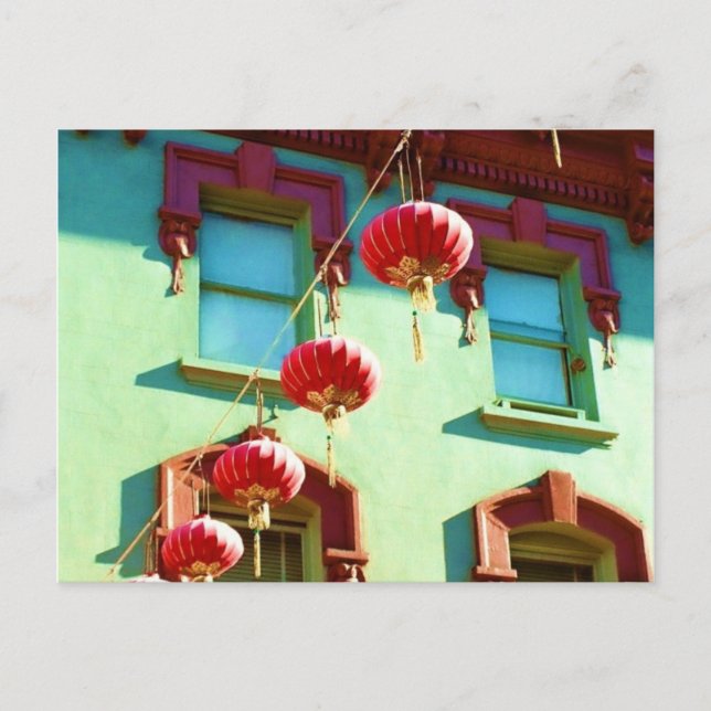 Carte Postale lanternes chinoises à Chinatown (Devant)