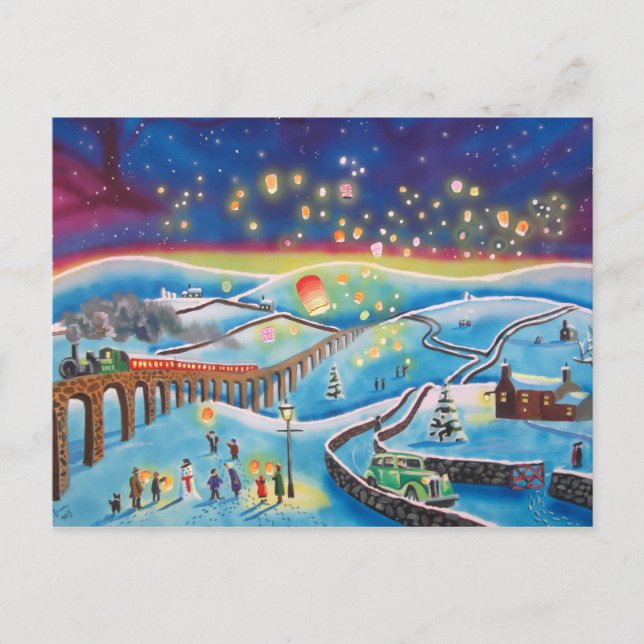 Carte Postale lanternes chinoises paysage neige scène (Devant)