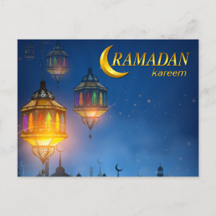 Carte Postale Lanternes couleur bleu Ramadan
