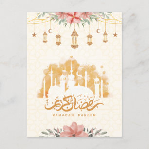 Carte Postale Lanternes d'aquarelle florale Ramadan Kareem