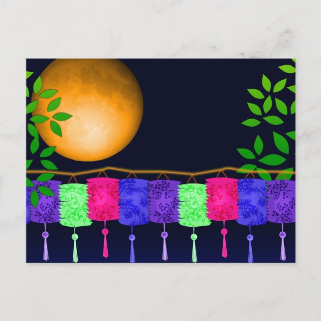 Carte Postale Lanternes et Pleine lune (Devant)