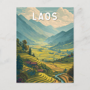Carte Postale Laos Illustration Voyage Art Vintage
