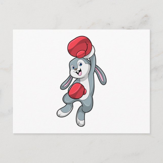 Carte Postale Lapin à la boxe avec gants de boxe (Devant)