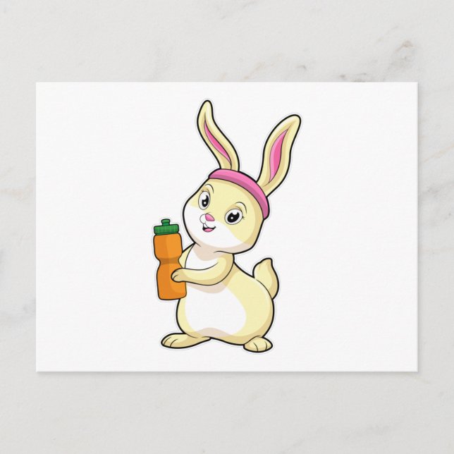Carte Postale Lapin à la forme physique avec bouteille de boisso (Devant)